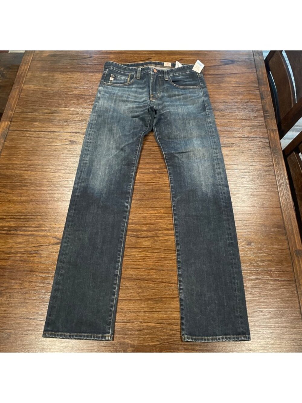 AG Slim Straight Jean Men's 32x33 Medium Wash Distressed Faded Stretch Sample